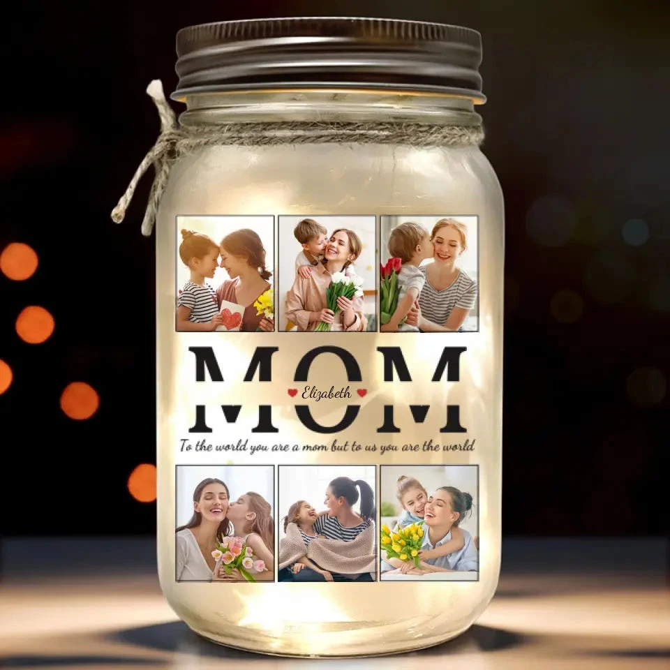 To Us, You're The World - Family Personalized Custom Mason Jar Light - Gift For Mom, Dad, Grandma 1 To Us, You're The World - Family Personalized Custom Mason Jar Light - Gift For Mom, Dad, Grandma