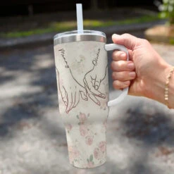 The Love Between A Mother And Daughter - Family Personalized Custom 40 Oz Stainless Steel Tumbler With Handle - Gift For Mom -Pawfect House Store 65f4119ea687b