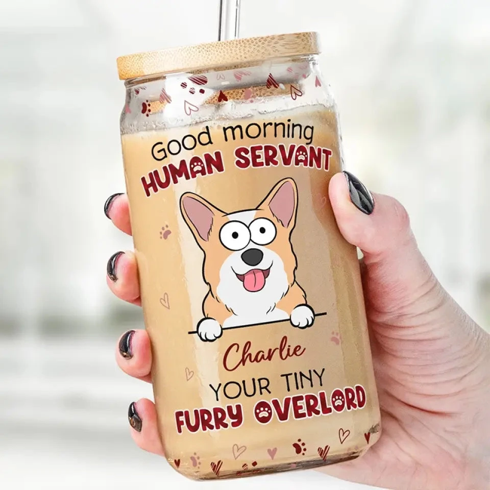 Your Tiny Furry Overlords - Dog & Cat Personalized Custom Glass Cup, Iced Coffee Cup - Gift For Pet Owners, Pet Lovers 1 Your Tiny Furry Overlords - Dog & Cat Personalized Custom Glass Cup, Iced Coffee Cup - Gift For Pet Owners, Pet Lovers
