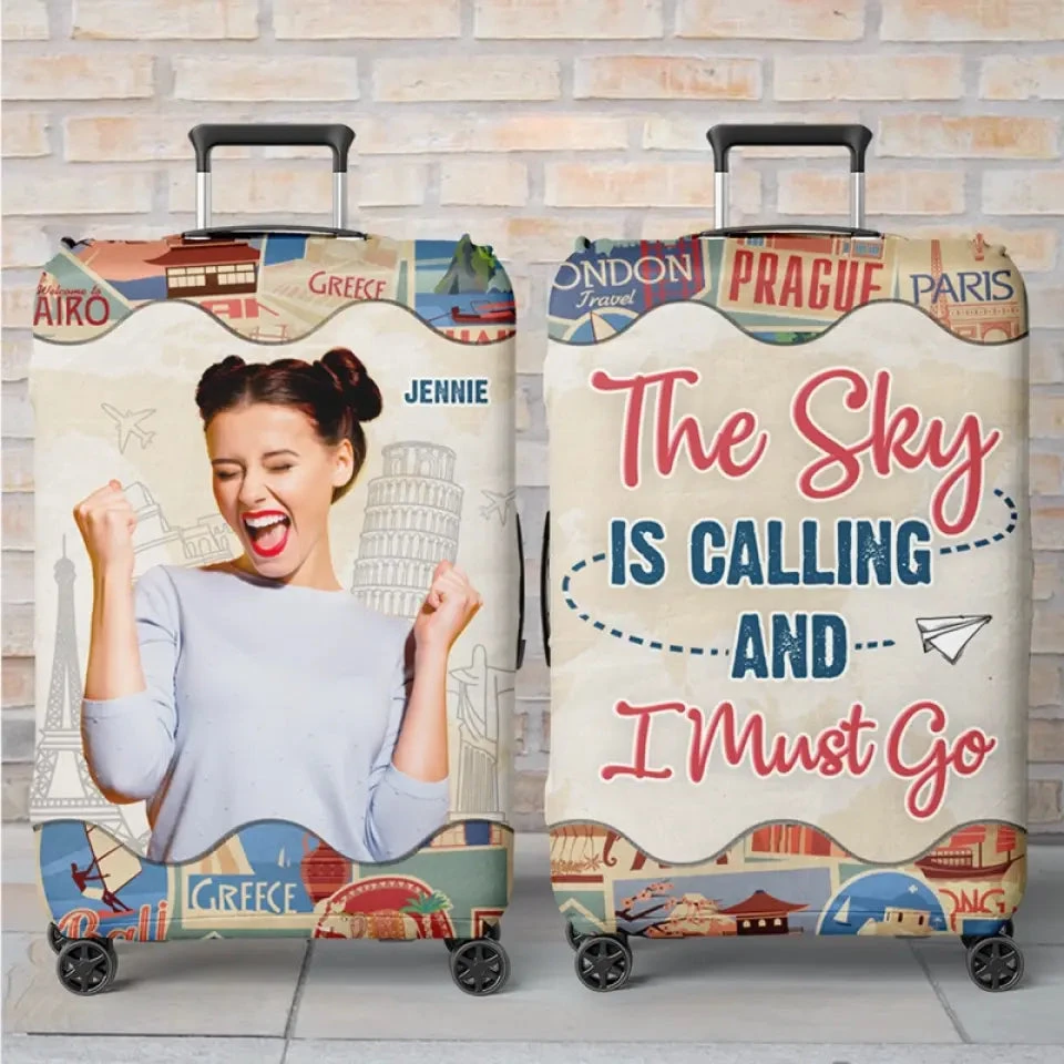 Custom Photo The Sky Is Calling - Travel Personalized Custom Luggage Cover - Holiday Vacation Gift, Gift For Adventure Travel Lovers 1 Custom Photo The Sky Is Calling - Travel Personalized Custom Luggage Cover - Holiday Vacation Gift, Gift For Adventure Travel Lovers