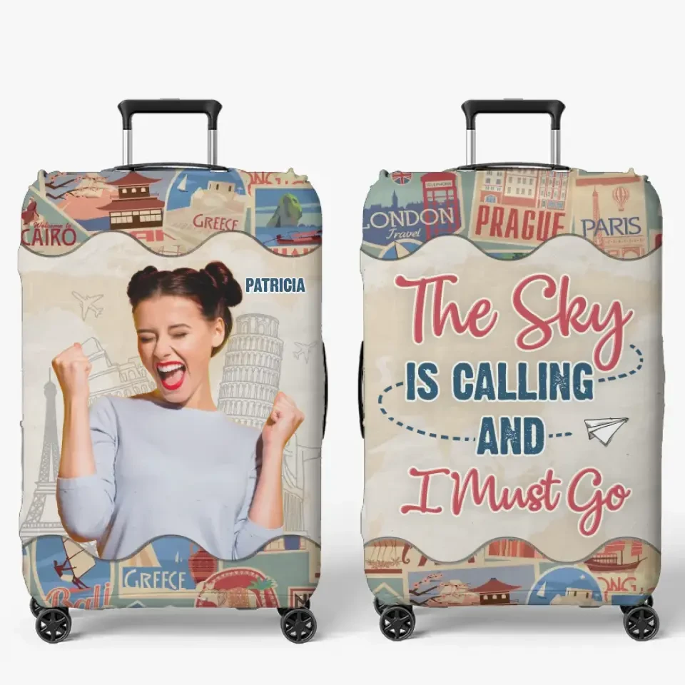 Custom Photo The Sky Is Calling - Travel Personalized Custom Luggage Cover - Holiday Vacation Gift, Gift For Adventure Travel Lovers 2 Custom Photo The Sky Is Calling - Travel Personalized Custom Luggage Cover - Holiday Vacation Gift, Gift For Adventure Travel Lovers - Image 2