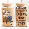 A Woman Cannot Survive On Coffee Alone - Dog & Cat Personalized Custom Glass Cup, Iced Coffee Cup - Mother's Day, Gift For Pet Owners, Pet Lovers