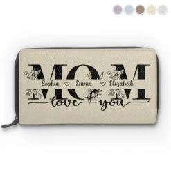 A Mother's Love Is Like A Flower - Family Personalized Custom Leather Long Wallet - Mother's Day, Gift For Mom, Grandma