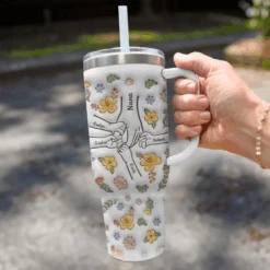 We Are Born Of Love, Love Is Our Mum - Family Personalized Custom 3D Inflated Effect Printed 40 Oz Stainless Steel Tumbler With Handle - Mother's Day, Gift For Mom, Grandma -Pawfect House Store 6614bc6fc096f
