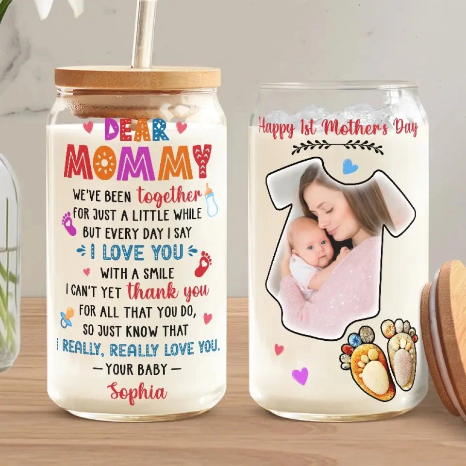 Custom Photo I Love You With A Smile - Family Personalized Custom Glass Cup, Iced Coffee Cup - Mother's Day, Baby Shower Gift, Gift For First Mom 1 Custom Photo I Love You With A Smile - Family Personalized Custom Glass Cup, Iced Coffee Cup - Mother's Day, Baby Shower Gift, Gift For First Mom