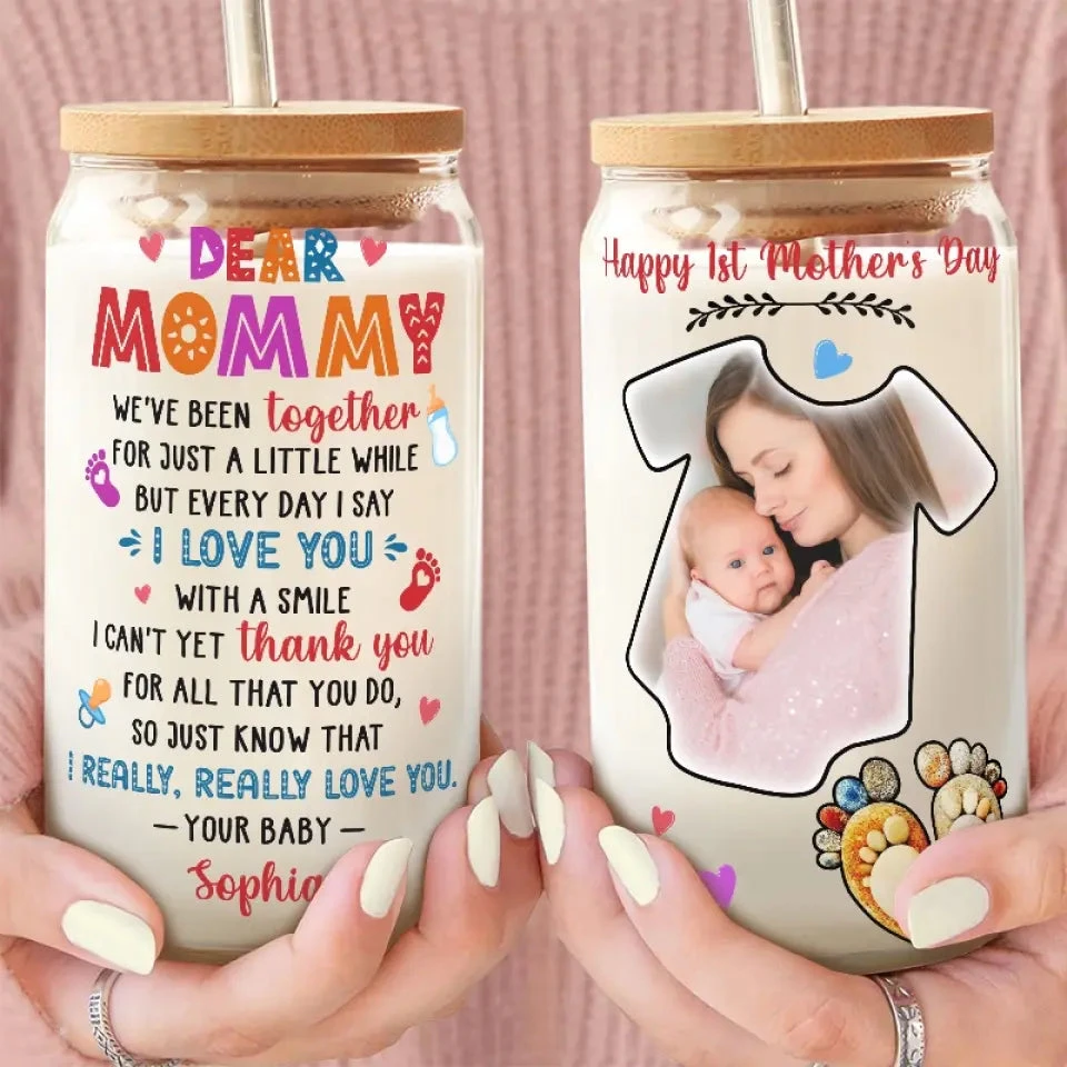 Custom Photo I Love You With A Smile - Family Personalized Custom Glass Cup, Iced Coffee Cup - Mother's Day, Baby Shower Gift, Gift For First Mom 3 Custom Photo I Love You With A Smile - Family Personalized Custom Glass Cup, Iced Coffee Cup - Mother's Day, Baby Shower Gift, Gift For First Mom - Image 3