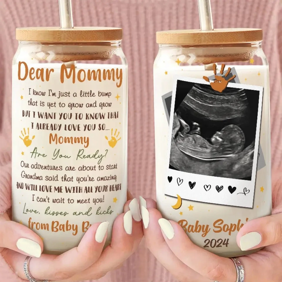 Custom Photo I Can't Wait To Meet You - Family Personalized Custom Glass Cup, Iced Coffee Cup - Mother's Day, Baby Shower Gift, Gift For First Mom 3 Custom Photo I Can't Wait To Meet You - Family Personalized Custom Glass Cup, Iced Coffee Cup - Mother's Day, Baby Shower Gift, Gift For First Mom - Image 3
