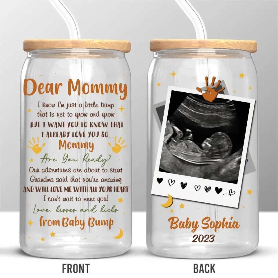 Custom Photo I Can't Wait To Meet You - Family Personalized Custom Glass Cup, Iced Coffee Cup - Mother's Day, Baby Shower Gift, Gift For First Mom 2 Custom Photo I Can't Wait To Meet You - Family Personalized Custom Glass Cup, Iced Coffee Cup - Mother's Day, Baby Shower Gift, Gift For First Mom - Image 2