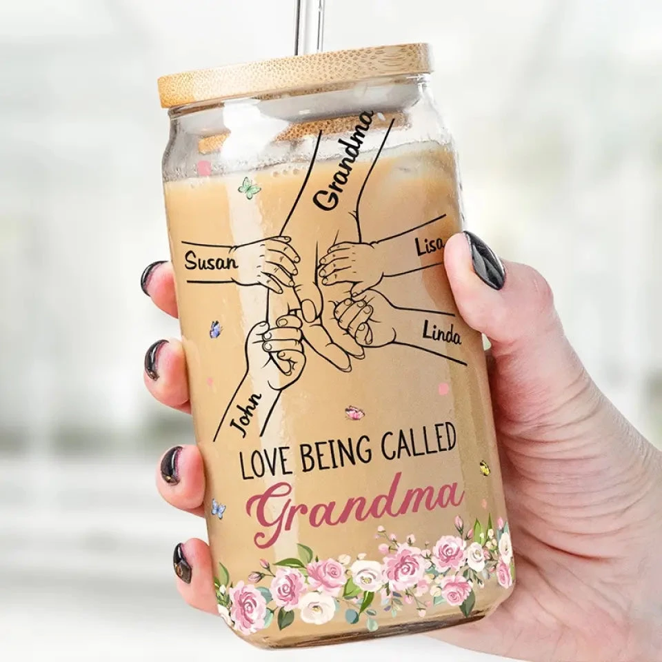 Love Being Called Grammy - Family Personalized Custom Glass Cup, Iced Coffee Cup - Mother's Day, Gift For Mom, Grandma 1 Love Being Called Grammy - Family Personalized Custom Glass Cup, Iced Coffee Cup - Mother's Day, Gift For Mom, Grandma