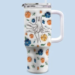 Mom Gave Us Love - Family Personalized Custom 3D Inflated Effect Printed 40 Oz Stainless Steel Tumbler With Handle - Mother's Day, Gift For Mom, Grandma