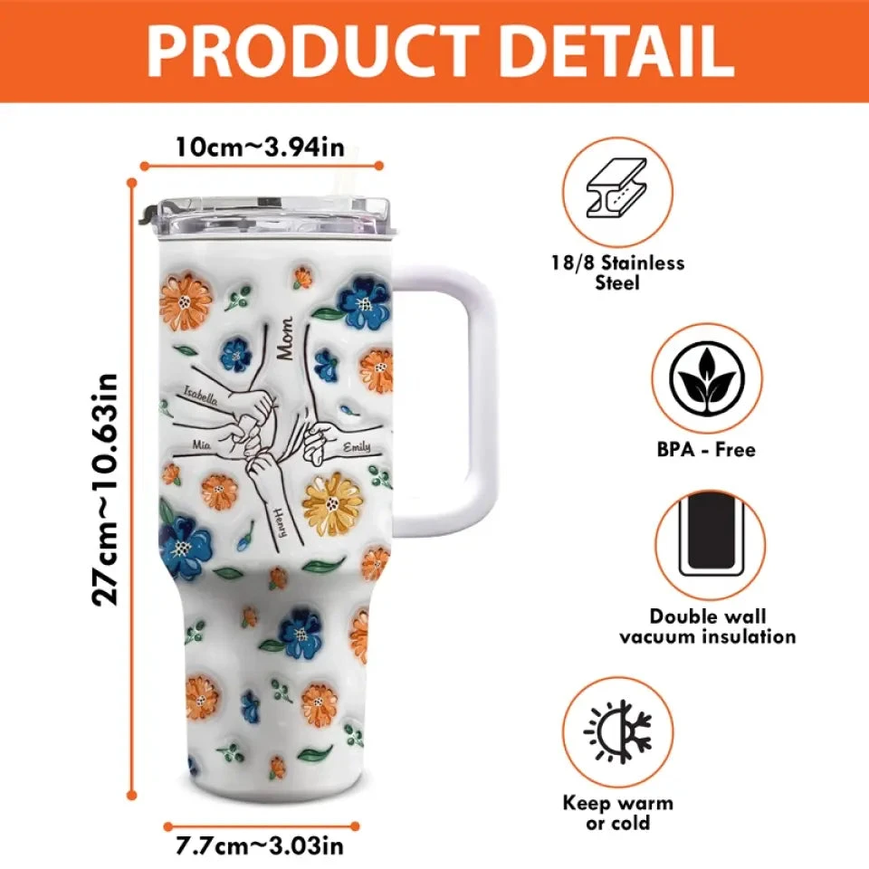Mom Gave Us Love - Family Personalized Custom 3D Inflated Effect Printed 40 Oz Stainless Steel Tumbler With Handle - Mother's Day, Gift For Mom, Grandma 4 Mom Gave Us Love - Family Personalized Custom 3D Inflated Effect Printed 40 Oz Stainless Steel Tumbler With Handle - Mother's Day, Gift For Mom, Grandma - Image 4