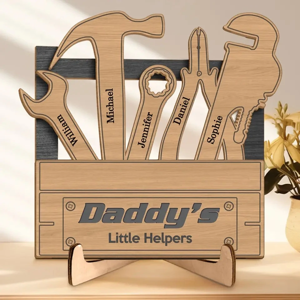 I'm Daddy's Little Helper - Family Personalized Custom 2-Layered Wooden Plaque With Stand - Father's Day, Gift For Dad, Grandpa 1 I'm Daddy's Little Helper - Family Personalized Custom 2-Layered Wooden Plaque With Stand - Father's Day, Gift For Dad, Grandpa