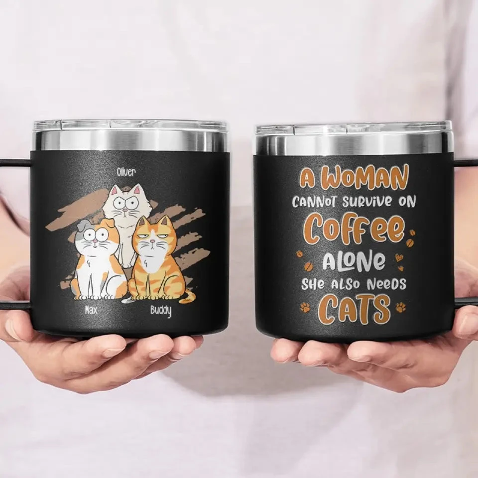 Life Is Better With Coffee And Cat - Cat Personalized Custom 14oz Stainless Steel Tumbler With Handle - Gift For Pet Owners, Pet Lovers 3 Life Is Better With Coffee And Cat - Cat Personalized Custom 14oz Stainless Steel Tumbler With Handle - Gift For Pet Owners, Pet Lovers - Image 3