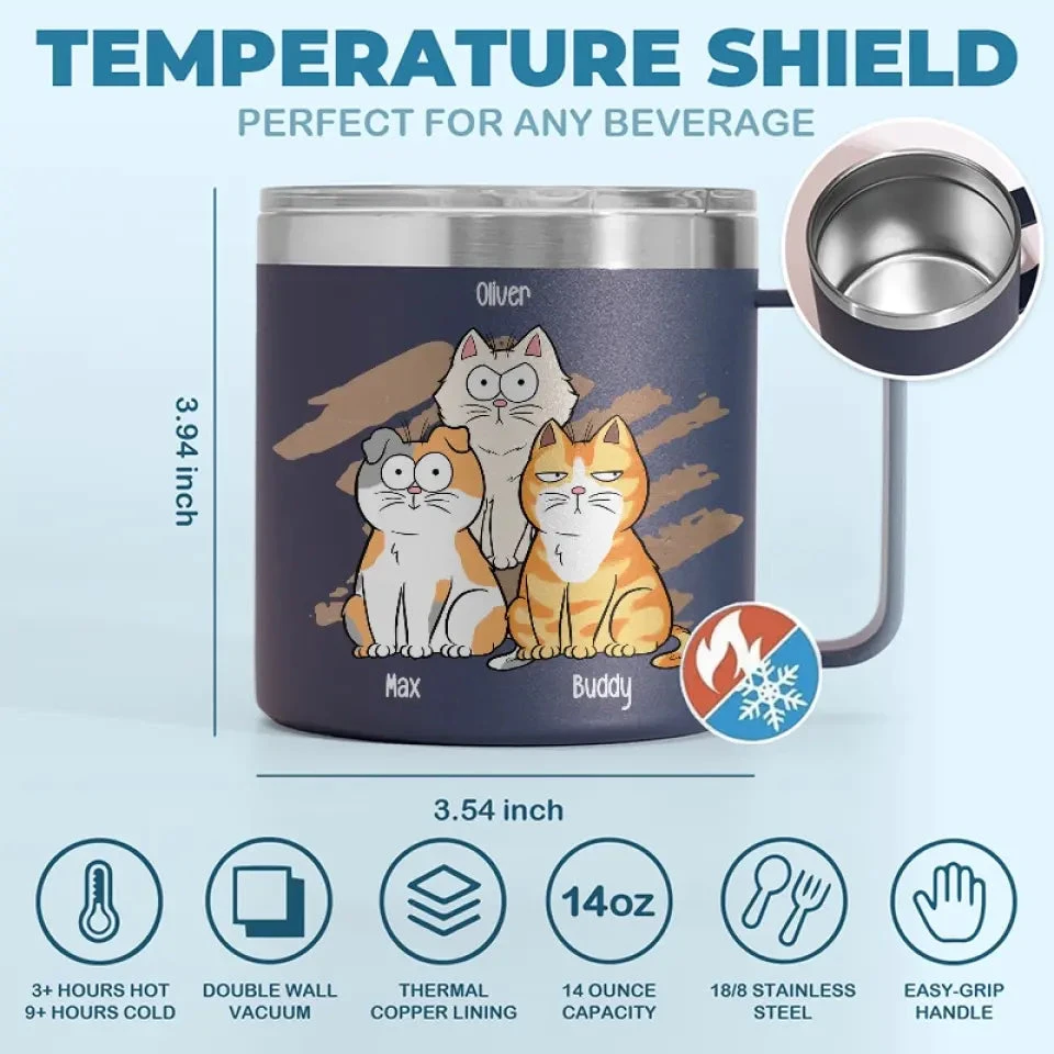 Life Is Better With Coffee And Cat - Cat Personalized Custom 14oz Stainless Steel Tumbler With Handle - Gift For Pet Owners, Pet Lovers 4 Life Is Better With Coffee And Cat - Cat Personalized Custom 14oz Stainless Steel Tumbler With Handle - Gift For Pet Owners, Pet Lovers - Image 4