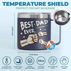 My Father Gave Me My Dreams - Family Personalized Custom 14oz Stainless Steel Tumbler With Handle - Father's Day, Gift For Dad, Grandpa -Pawfect House Store 66345f6f3631d