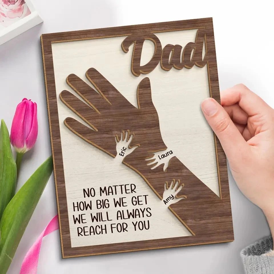 We Hold Our Hands Together And Forever - Family Personalized Custom 2-Layered Wooden Plaque With Stand - Father's Day, Gift For Dad, Grandpa 3 We Hold Our Hands Together And Forever - Family Personalized Custom 2-Layered Wooden Plaque With Stand - Father's Day, Gift For Dad, Grandpa - Image 3