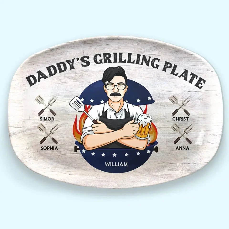 Daddy's Grilling Plate - Family Personalized Custom Platter - Father's Day, Gift For Dad, Grandpa 1 Daddy's Grilling Plate - Family Personalized Custom Platter - Father's Day, Gift For Dad, Grandpa