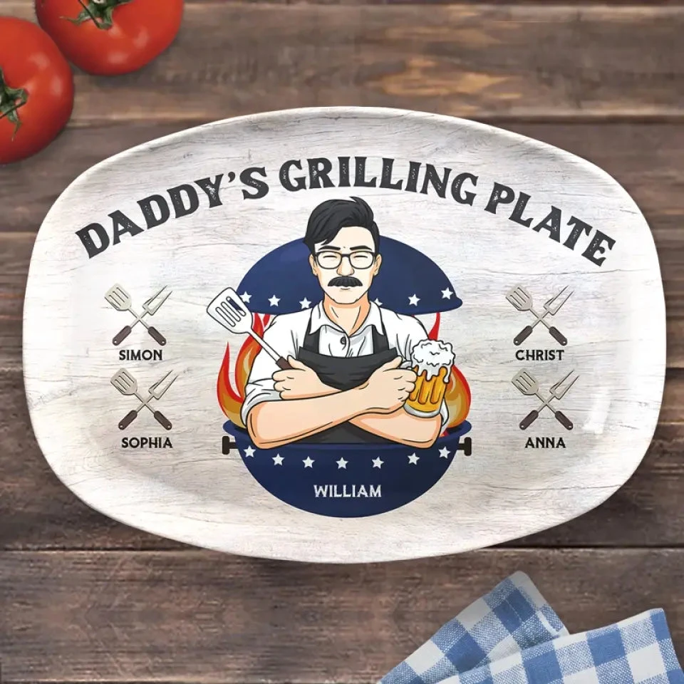 Daddy's Grilling Plate - Family Personalized Custom Platter - Father's Day, Gift For Dad, Grandpa 3 Daddy's Grilling Plate - Family Personalized Custom Platter - Father's Day, Gift For Dad, Grandpa - Image 3