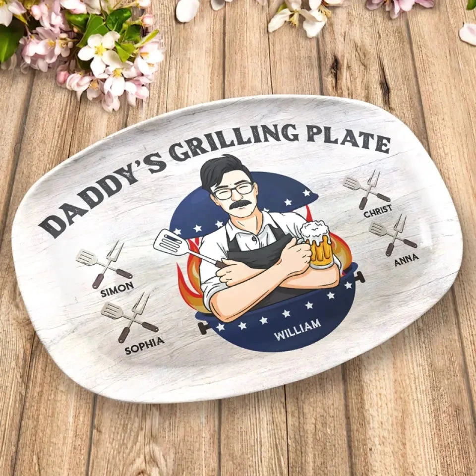 Daddy's Grilling Plate - Family Personalized Custom Platter - Father's Day, Gift For Dad, Grandpa 4 Daddy's Grilling Plate - Family Personalized Custom Platter - Father's Day, Gift For Dad, Grandpa - Image 4