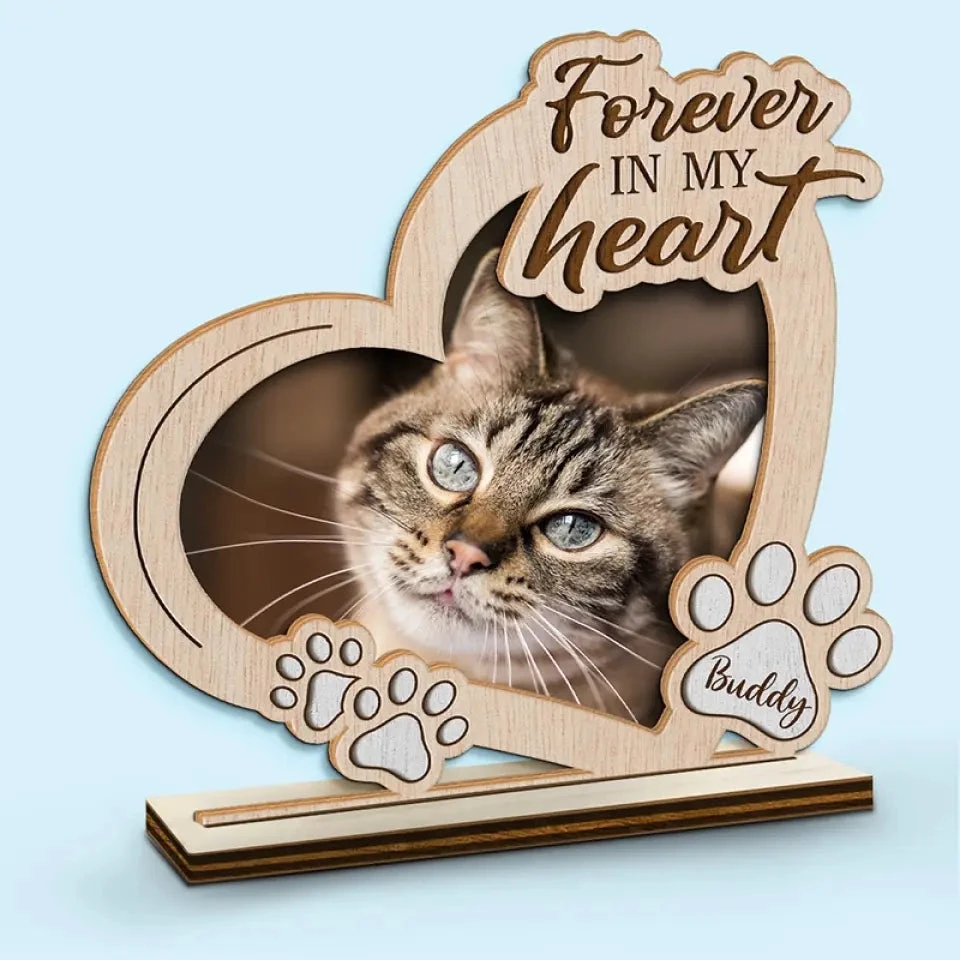 Custom Photo Forever In My Heart - Memorial Personalized Custom Shaped 2-Layered Wooden Plaque With Flat Stand - House Warming Gift For Pet Owners, Pet Lovers 1 Custom Photo Forever In My Heart - Memorial Personalized Custom Shaped 2-Layered Wooden Plaque With Flat Stand - House Warming Gift For Pet Owners, Pet Lovers