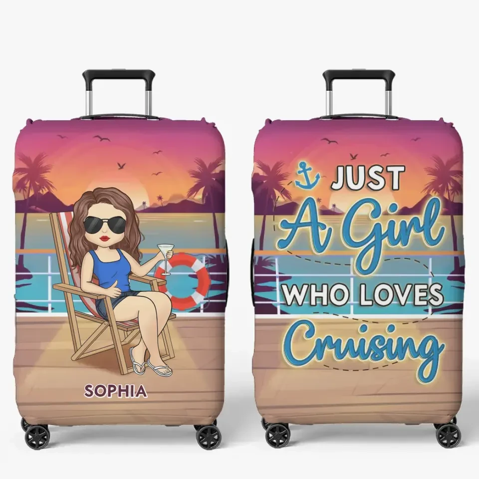 The Girl Who Loves Cruising - Travel Personalized Custom Luggage Cover - Holiday Vacation Gift, Gift For Adventure Travel Lovers 2 The Girl Who Loves Cruising - Travel Personalized Custom Luggage Cover - Holiday Vacation Gift, Gift For Adventure Travel Lovers - Image 2