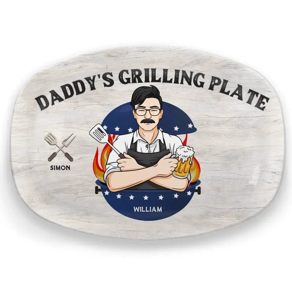 Daddy's Grilling Plate - Family Personalized Custom Platter - Father's Day, Gift For Dad, Grandpa 2 Daddy's Grilling Plate - Family Personalized Custom Platter - Father's Day, Gift For Dad, Grandpa - Image 2