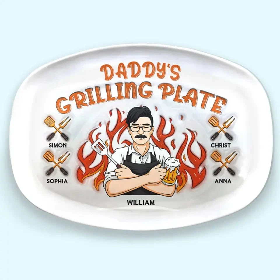 The King Of The Kitchen - Family Personalized Custom 3D Inflated Effect Platter - Father's Day, Gift For Dad, Grandpa 1 The King Of The Kitchen - Family Personalized Custom 3D Inflated Effect Platter - Father's Day, Gift For Dad, Grandpa