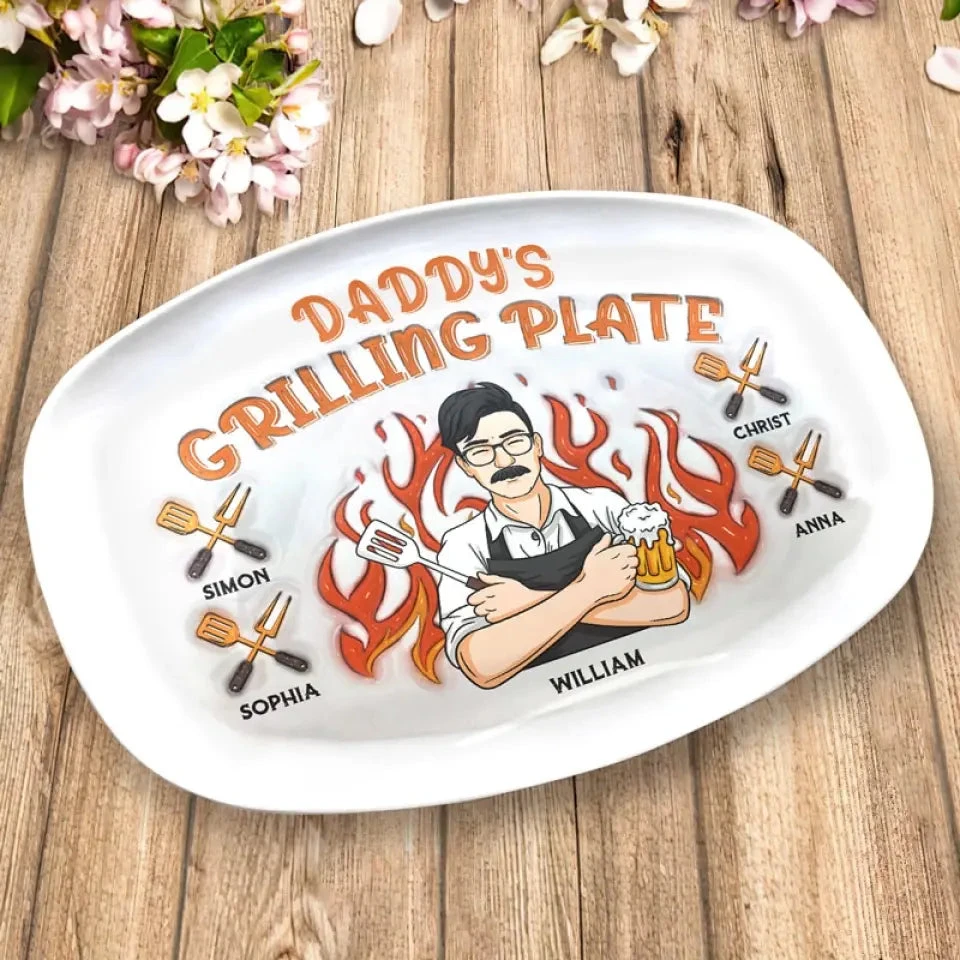 The King Of The Kitchen - Family Personalized Custom 3D Inflated Effect Platter - Father's Day, Gift For Dad, Grandpa 4 The King Of The Kitchen - Family Personalized Custom 3D Inflated Effect Platter - Father's Day, Gift For Dad, Grandpa - Image 4