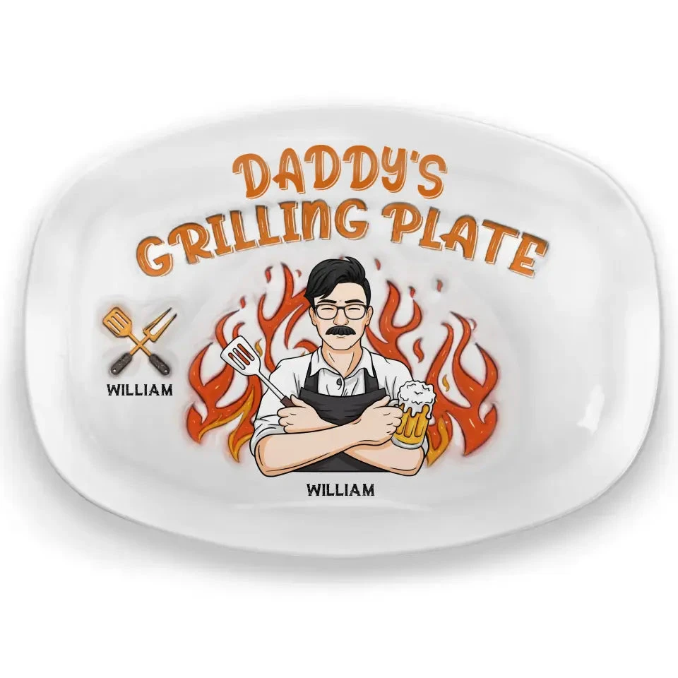 The King Of The Kitchen - Family Personalized Custom 3D Inflated Effect Platter - Father's Day, Gift For Dad, Grandpa 2 The King Of The Kitchen - Family Personalized Custom 3D Inflated Effect Platter - Father's Day, Gift For Dad, Grandpa - Image 2