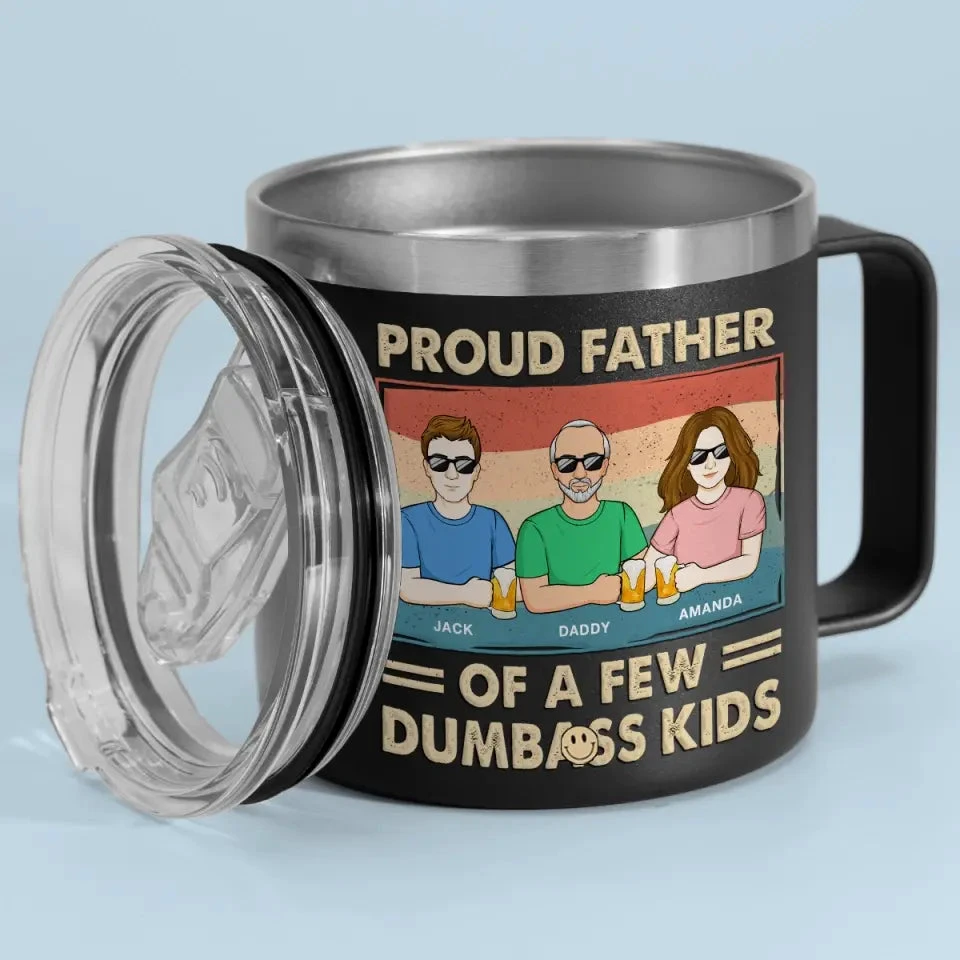 Proud Father Of A Few Kids - Family Personalized Custom 14oz Stainless Steel Tumbler With Handle - Father's Day, Gift For Dad, Grandpa 2 Proud Father Of A Few Kids - Family Personalized Custom 14oz Stainless Steel Tumbler With Handle - Father's Day, Gift For Dad, Grandpa - Image 2