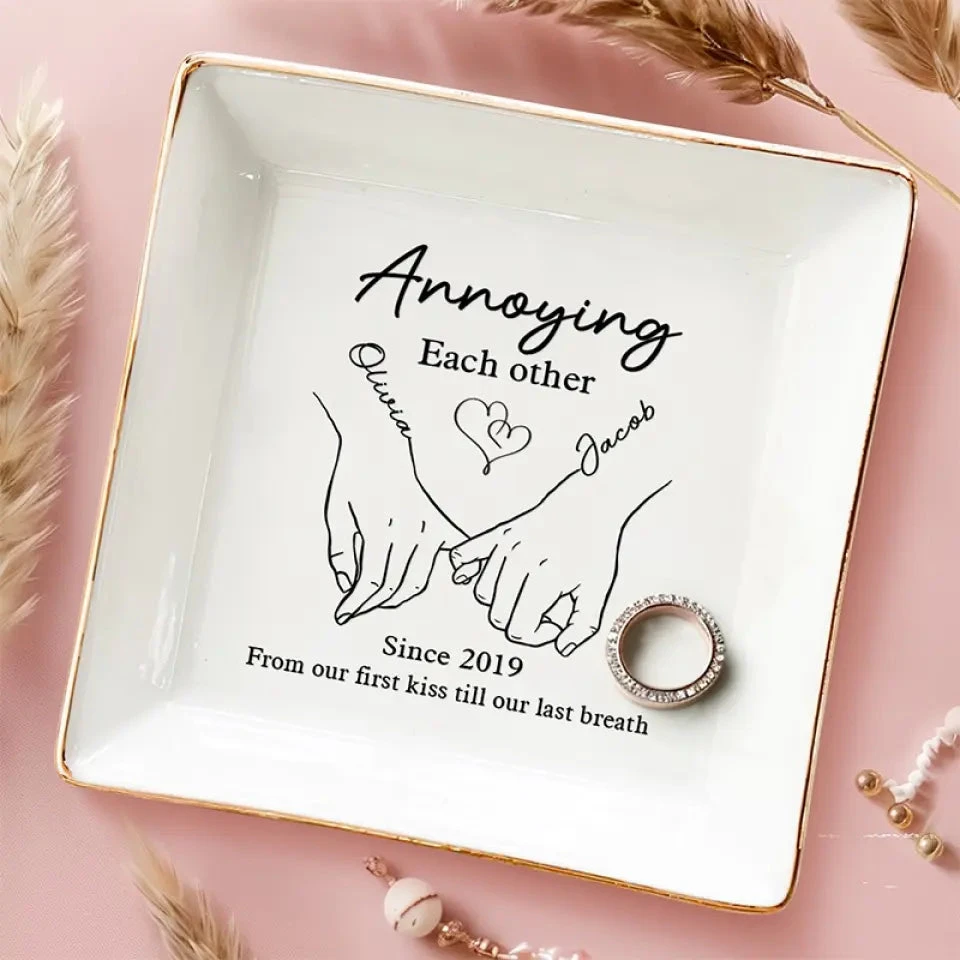 To Love, Laughter, And Happily Ever After - Couple Personalized Custom Jewelry Dish - Gift For Husband Wife, Anniversary 3 To Love, Laughter, And Happily Ever After - Couple Personalized Custom Jewelry Dish - Gift For Husband Wife, Anniversary - Image 3