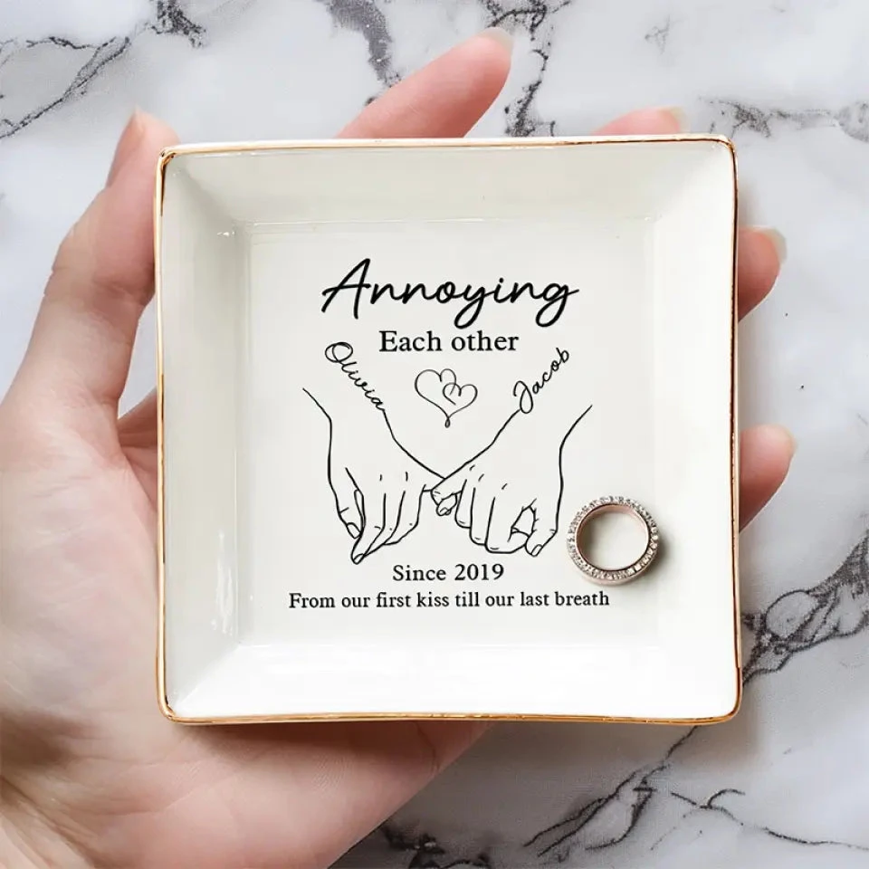 To Love, Laughter, And Happily Ever After - Couple Personalized Custom Jewelry Dish - Gift For Husband Wife, Anniversary 4 To Love, Laughter, And Happily Ever After - Couple Personalized Custom Jewelry Dish - Gift For Husband Wife, Anniversary - Image 4