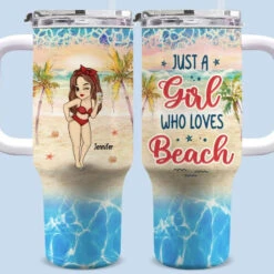 Summertime And The Livin’ Is Easy - Bestie Personalized Custom 40 Oz Stainless Steel Tumbler With Handle - Summer Vacation Gift For Best Friends, BFF, Sisters