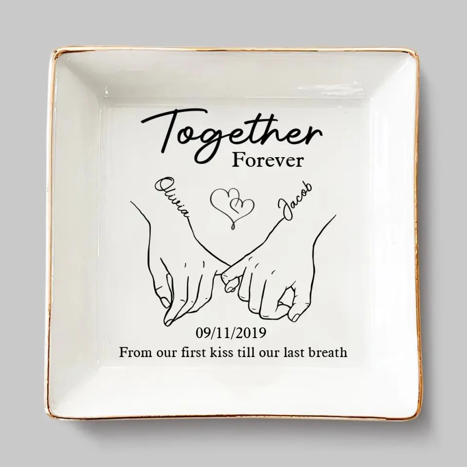 To Love, Laughter, And Happily Ever After - Couple Personalized Custom Jewelry Dish - Gift For Husband Wife, Anniversary 2 To Love, Laughter, And Happily Ever After - Couple Personalized Custom Jewelry Dish - Gift For Husband Wife, Anniversary - Image 2