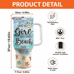 Smell The Sea And Feel The Sky, Let Your Soul & Spirit Fly - Bestie Personalized Custom 3D Inflated Effect Printed 40 Oz Stainless Steel Tumbler With Handle - Summer Vacation Gift For Best Friends, BFF, Sisters -Pawfect House Store 6653f660e0b0c