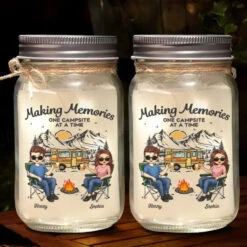 Making Memories One Campsite At A Time - Camping Personalized Custom Mason Jar Light - Gift For Husband Wife, Camping Lovers -Pawfect House Store 66569491249f7