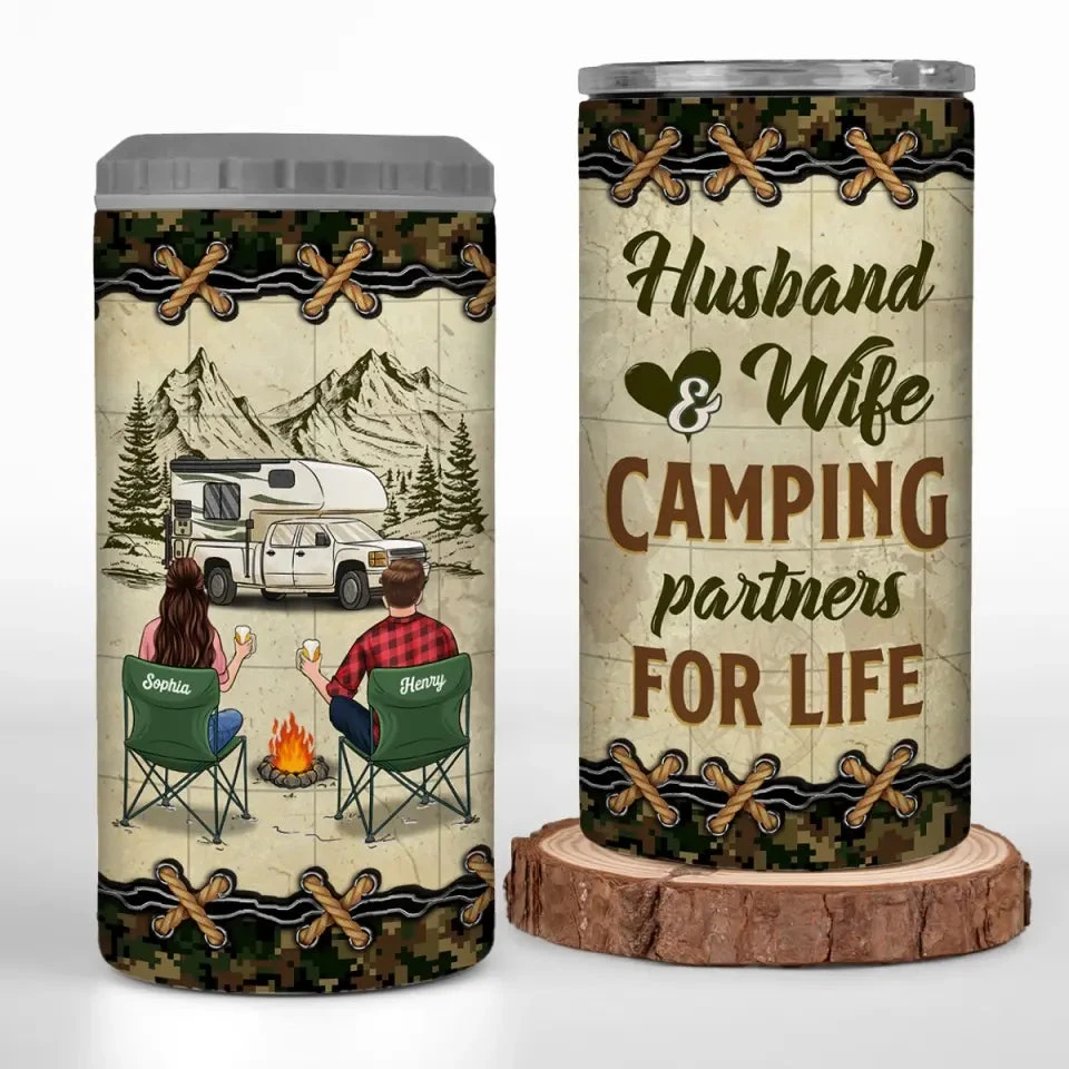 Camping Partners For Life - Camping Personalized Custom 4 In 1 Can Cooler Tumbler - Gift For Couple, Husband Wife, Camping Lovers 1 Camping Partners For Life - Camping Personalized Custom 4 In 1 Can Cooler Tumbler - Gift For Couple, Husband Wife, Camping Lovers