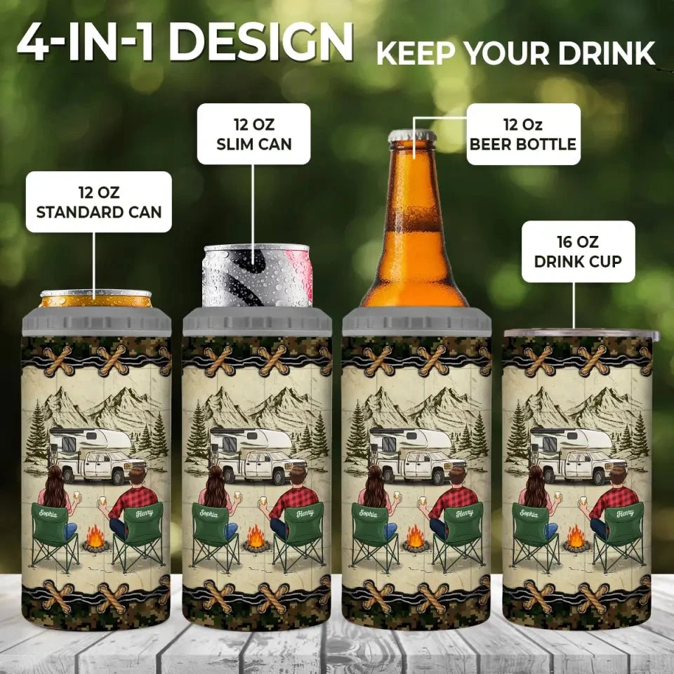 Camping Partners For Life - Camping Personalized Custom 4 In 1 Can Cooler Tumbler - Gift For Couple, Husband Wife, Camping Lovers 4 Camping Partners For Life - Camping Personalized Custom 4 In 1 Can Cooler Tumbler - Gift For Couple, Husband Wife, Camping Lovers - Image 4