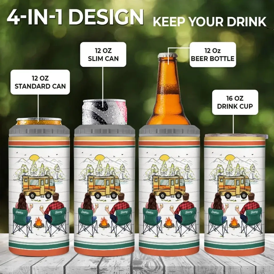 Making Memories One Campsite At A Time - Camping Personalized Custom 4 In 1 Can Cooler Tumbler - Gift For Couple, Husband Wife, Camping Lovers 4 Making Memories One Campsite At A Time - Camping Personalized Custom 4 In 1 Can Cooler Tumbler - Gift For Couple, Husband Wife, Camping Lovers - Image 4
