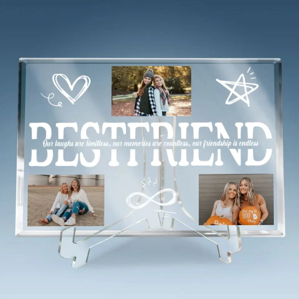 Custom Photo Our Laughs Are Limitless & Our Memories Are Countless - Bestie Personalized Custom Rectangle Shaped Acrylic Plaque - Gift For Best Friends, BFF, Sisters 6 Custom Photo Our Laughs Are Limitless & Our Memories Are Countless - Bestie Personalized Custom Rectangle Shaped Acrylic Plaque - Gift For Best Friends, BFF, Sisters - Image 6
