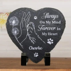 You Left Paw Prints On My Heart Forever - Memorial Personalized Custom Heart Shaped Stone With Stand - Sympathy Gift For Pet Owners, Pet Lovers