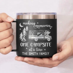 Making Memories One Campsite At A Time - Camping Personalized Custom 14oz Stainless Steel Tumbler With Handle - Gift For Camping Lovers -Pawfect House Store 6657f61a34827