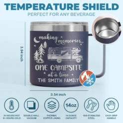 Making Memories One Campsite At A Time - Camping Personalized Custom 14oz Stainless Steel Tumbler With Handle - Gift For Camping Lovers -Pawfect House Store 6657f61b330de