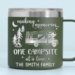 Making Memories One Campsite At A Time - Camping Personalized Custom 14oz Stainless Steel Tumbler With Handle - Gift For Camping Lovers -Pawfect House Store 6657f61f54d12