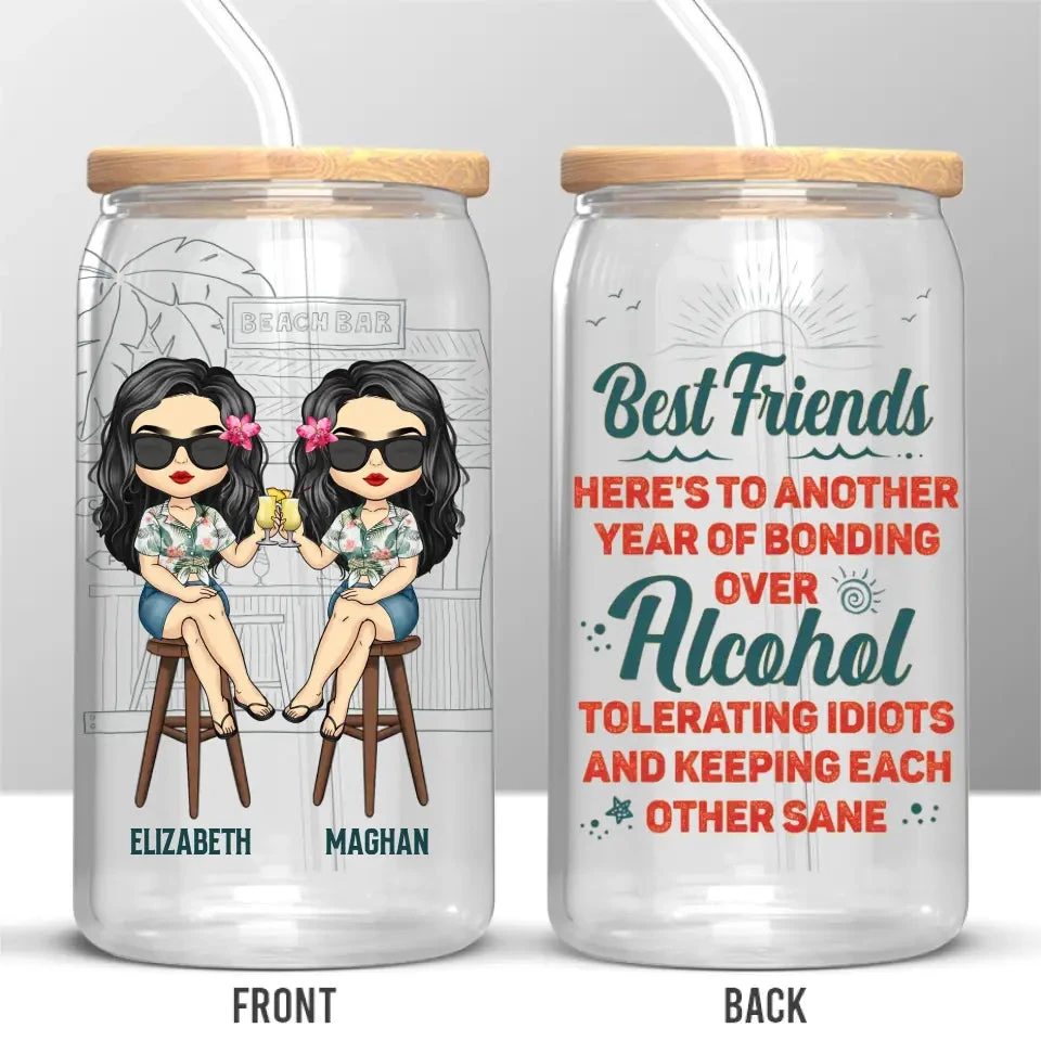 Hangovers Are Temporary But Drunk Stories Are Forever - Bestie Personalized Custom Glass Cup, Iced Coffee Cup - Gift For Best Friends, BFF, Sisters 2 Hangovers Are Temporary But Drunk Stories Are Forever - Bestie Personalized Custom Glass Cup, Iced Coffee Cup - Gift For Best Friends, BFF, Sisters - Image 2