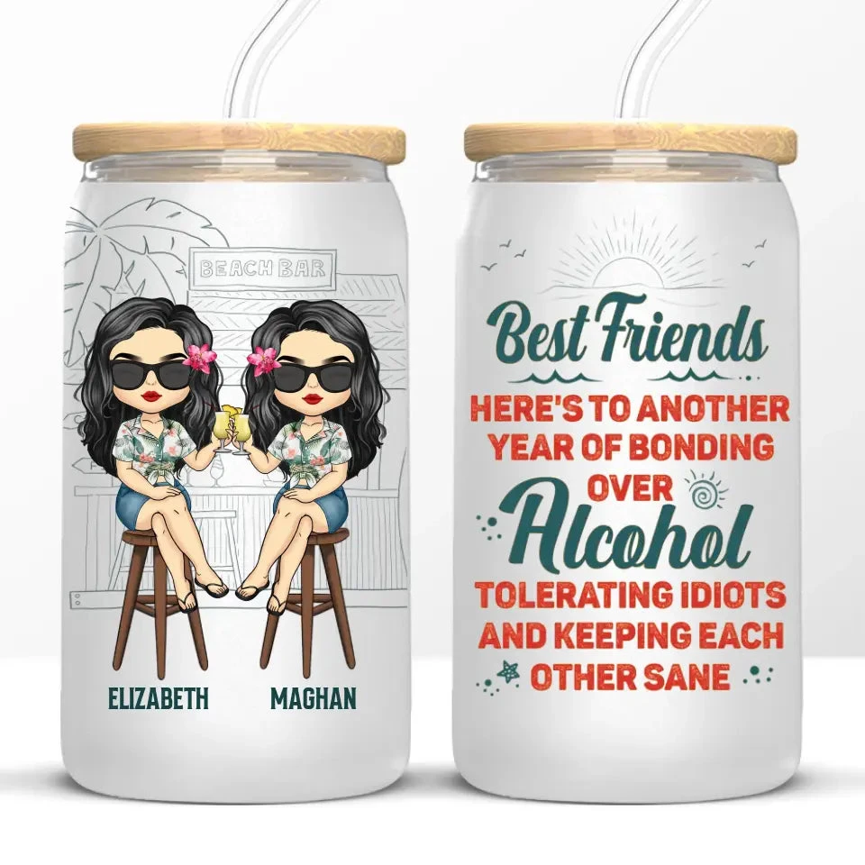 Hangovers Are Temporary But Drunk Stories Are Forever - Bestie Personalized Custom Glass Cup, Iced Coffee Cup - Gift For Best Friends, BFF, Sisters 3 Hangovers Are Temporary But Drunk Stories Are Forever - Bestie Personalized Custom Glass Cup, Iced Coffee Cup - Gift For Best Friends, BFF, Sisters - Image 3