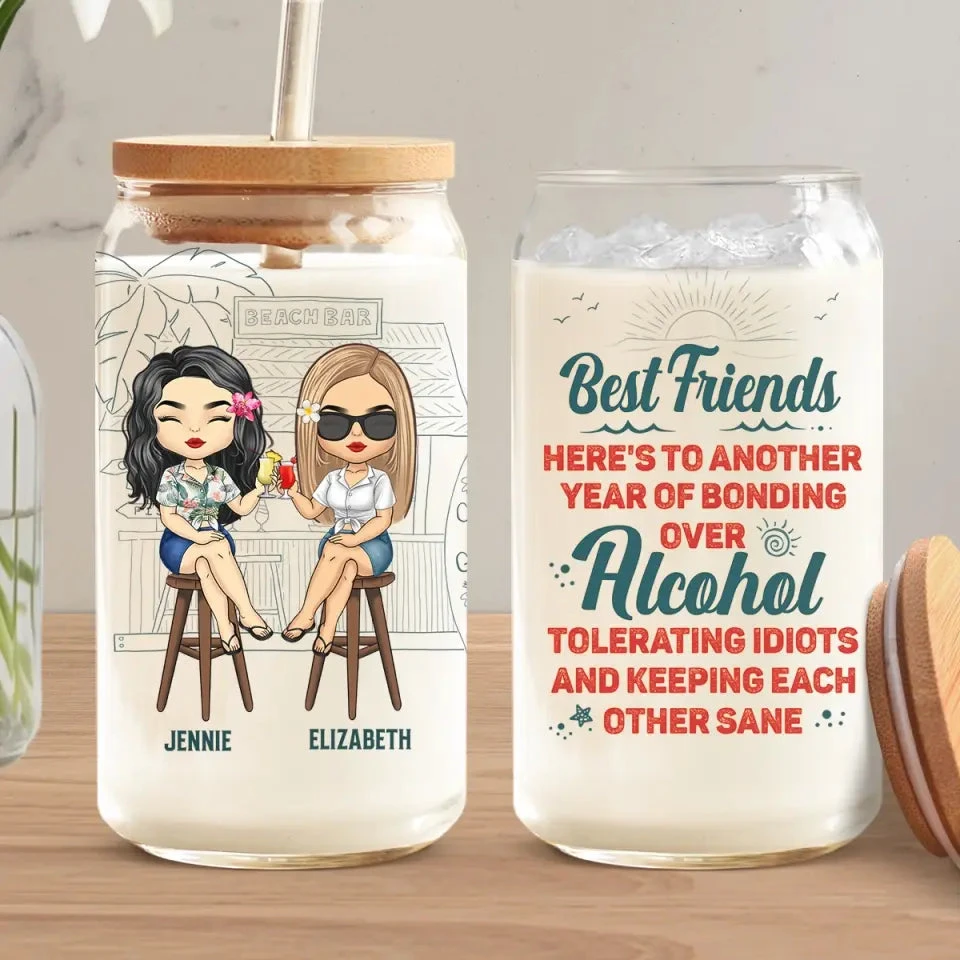 Hangovers Are Temporary But Drunk Stories Are Forever - Bestie Personalized Custom Glass Cup, Iced Coffee Cup - Gift For Best Friends, BFF, Sisters 1 Hangovers Are Temporary But Drunk Stories Are Forever - Bestie Personalized Custom Glass Cup, Iced Coffee Cup - Gift For Best Friends, BFF, Sisters