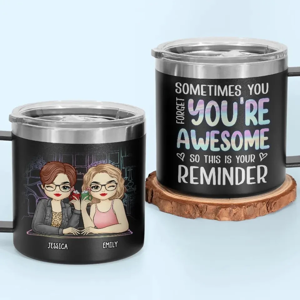 Thank You For Being My Emotional Support Bestie - Bestie Personalized Custom 14oz Stainless Steel Tumbler With Handle - Gift For Best Friends, BFF, Sisters 1 Thank You For Being My Emotional Support Bestie - Bestie Personalized Custom 14oz Stainless Steel Tumbler With Handle - Gift For Best Friends, BFF, Sisters