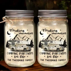Making Memories You’ll Look Back On With A Smile - Camping Personalized Custom Mason Jar Light - Gift For Couple, Husband Wife, Camping Lovers -Pawfect House Store 665d4ed4ca580