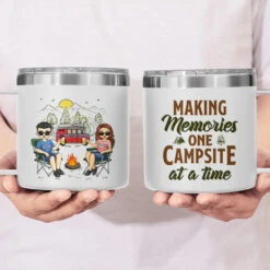 Husband & Wife, Camping Partners For Life - Camping Personalized Custom 14oz Stainless Steel Tumbler With Handle - Gift For Couple, Husband Wife, Camping Lovers -Pawfect House Store 665d780a0f0a5